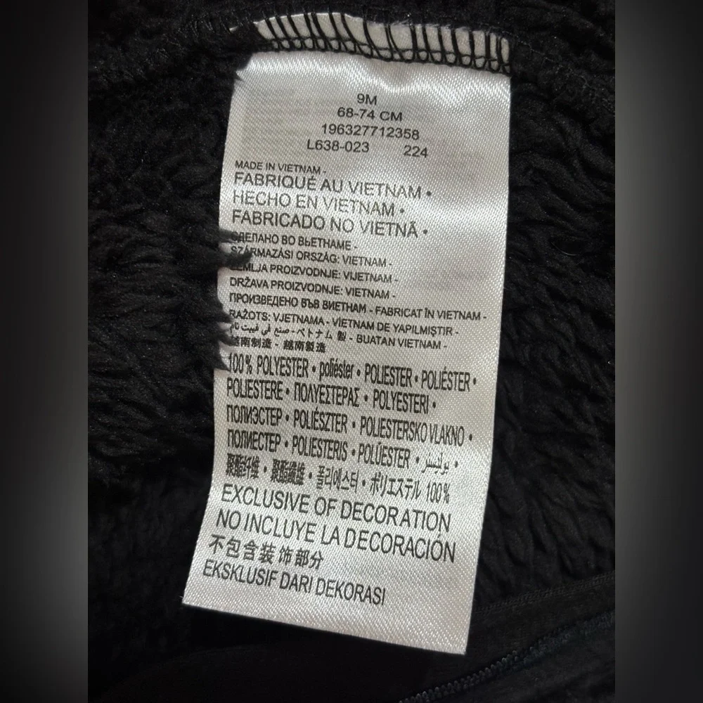 Nike Baby Boys 9M Hoodie Bunting Snowsuit Plush Fleece Black Infant